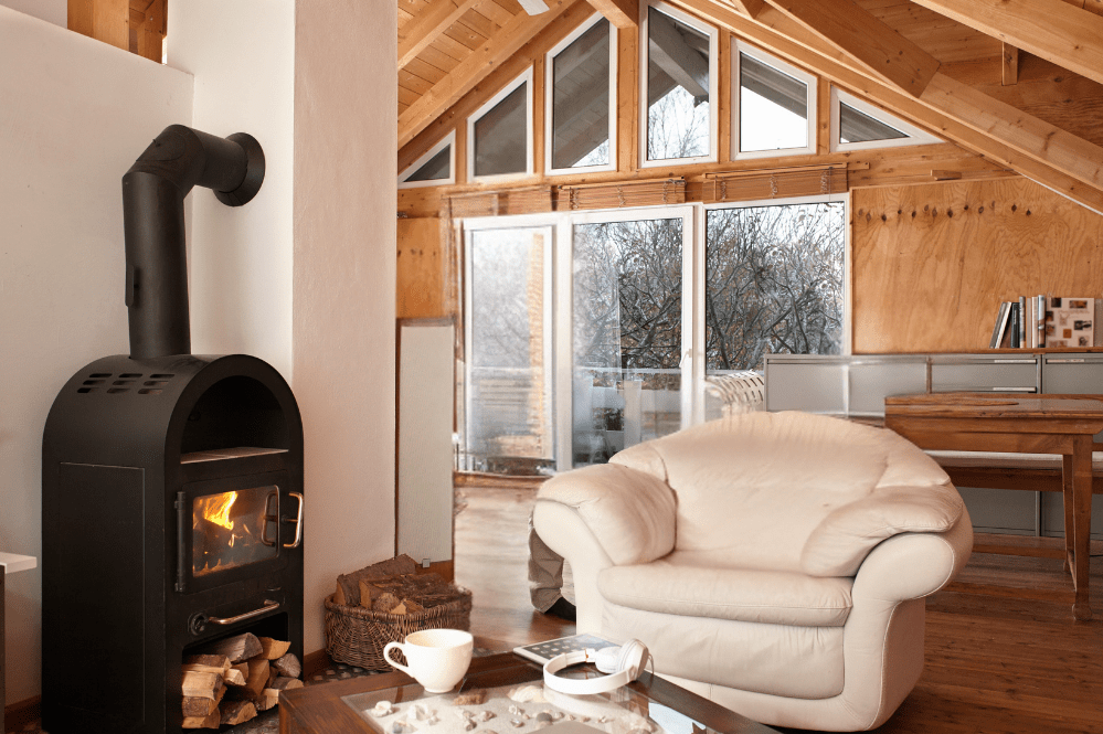 poêle à bois dans le chalet
